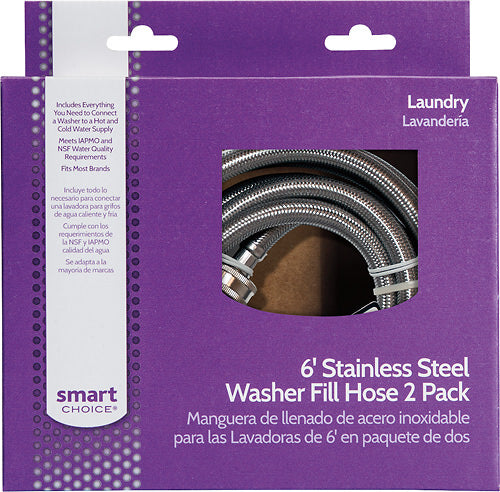 Smart Choice 6' Stainless-Steel Washing Machine Fill Hose (2-Pac