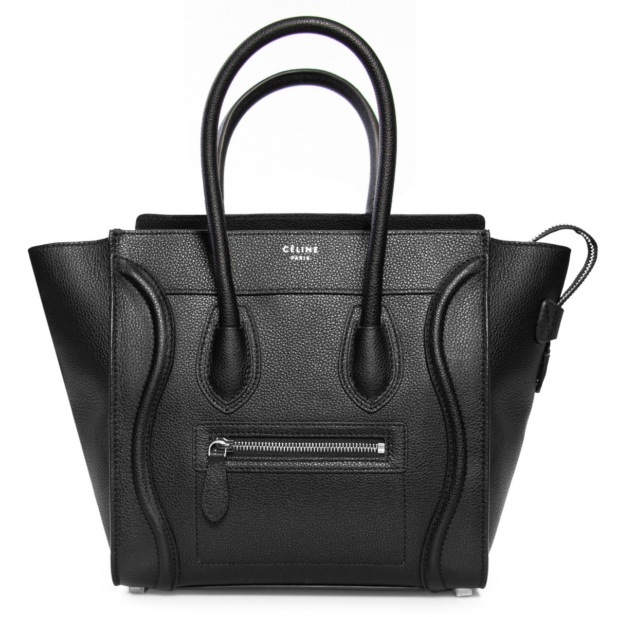 Celine Micro Luggage Tote Bag in Black Pebbled Leather